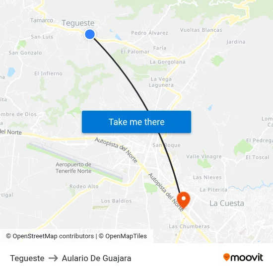 Tegueste to Aulario De Guajara map