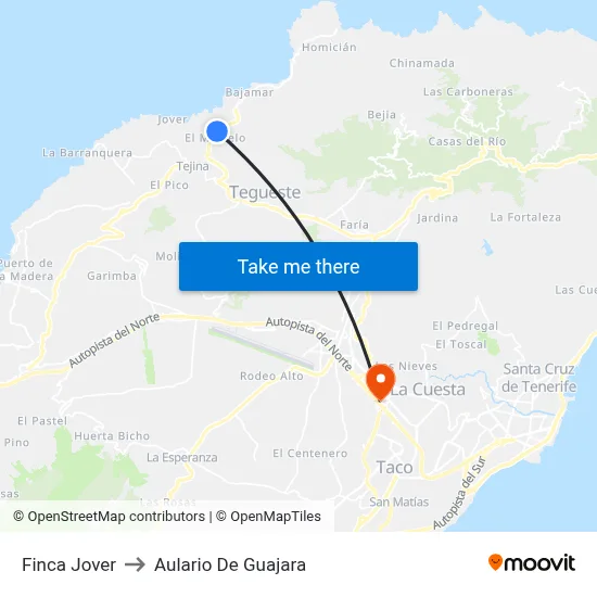 Finca Jover to Aulario De Guajara map