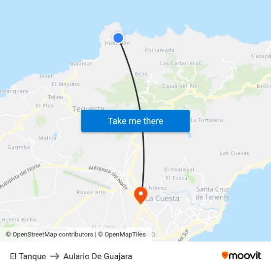 El Tanque to Aulario De Guajara map