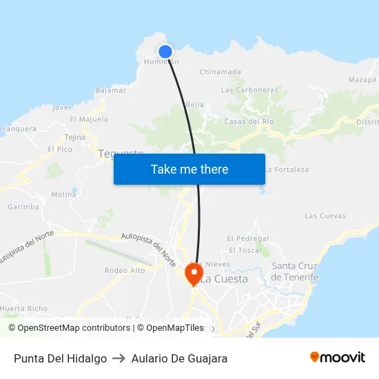 Punta Del Hidalgo to Aulario De Guajara map