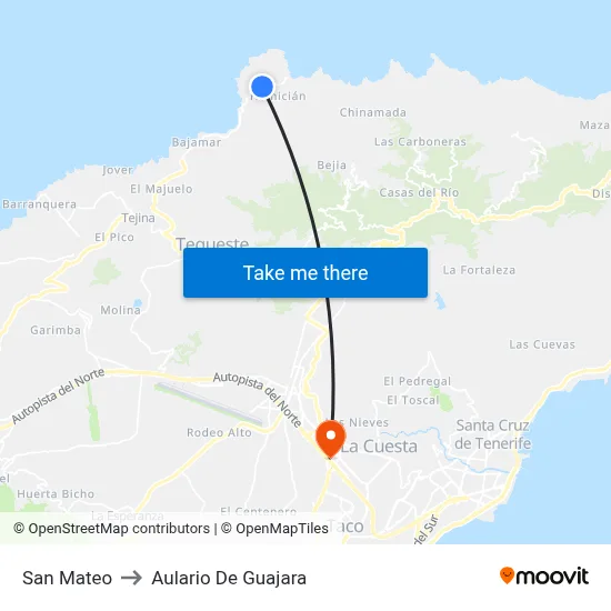 San Mateo to Aulario De Guajara map