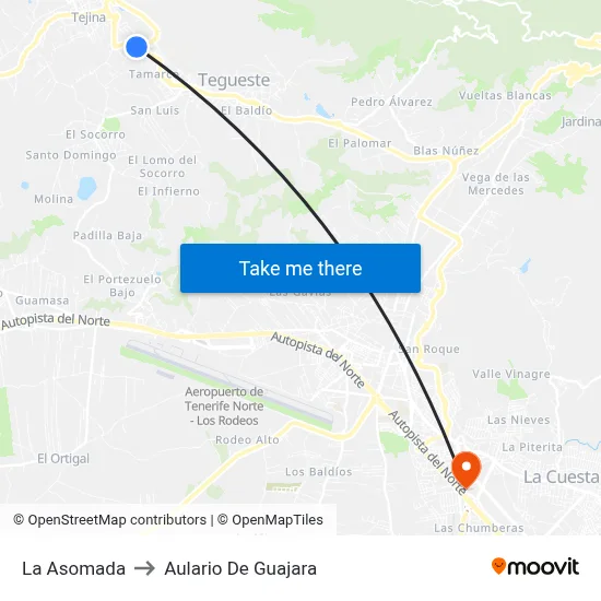 La Asomada to Aulario De Guajara map