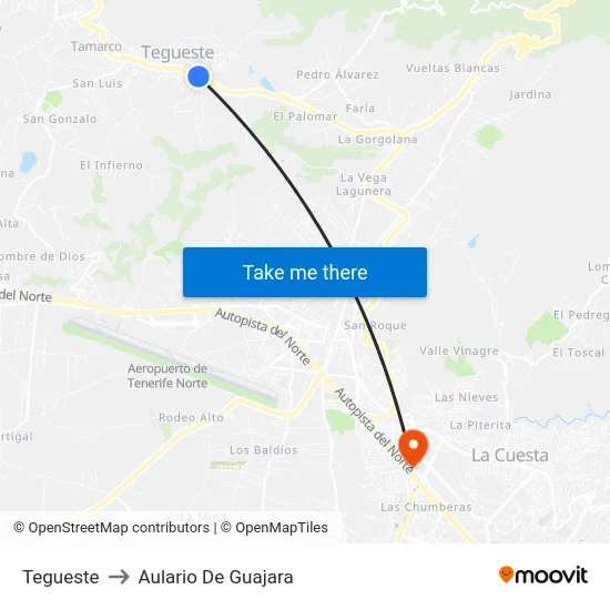 Tegueste to Aulario De Guajara map