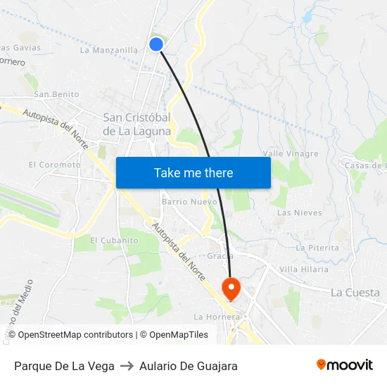 Parque De La Vega to Aulario De Guajara map