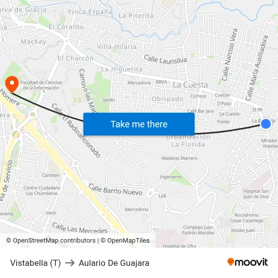 Vistabella (T) to Aulario De Guajara map