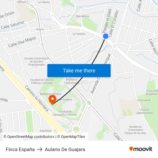 Finca España to Aulario De Guajara map