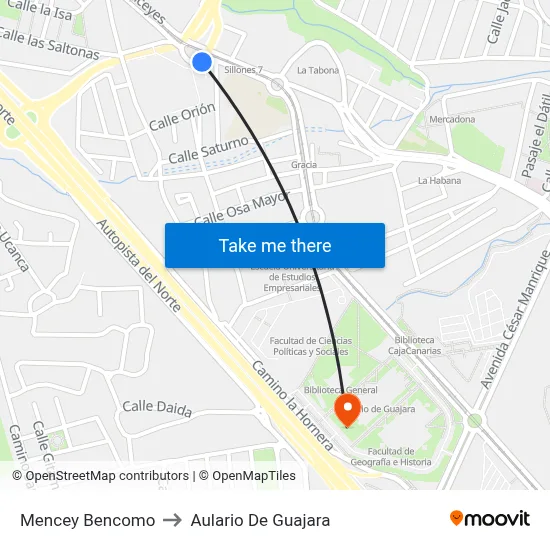 Mencey Bencomo to Aulario De Guajara map