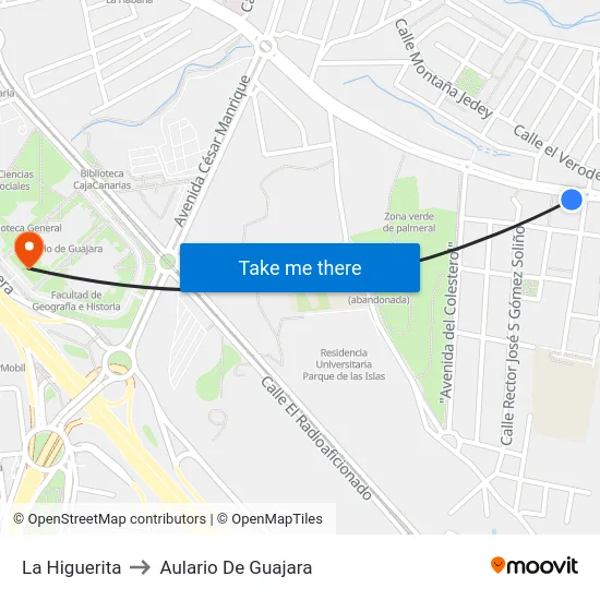 La Higuerita to Aulario De Guajara map