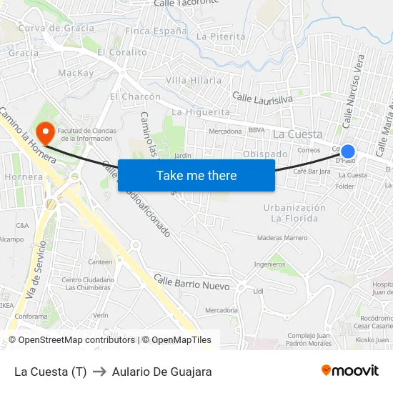 La Cuesta (T) to Aulario De Guajara map