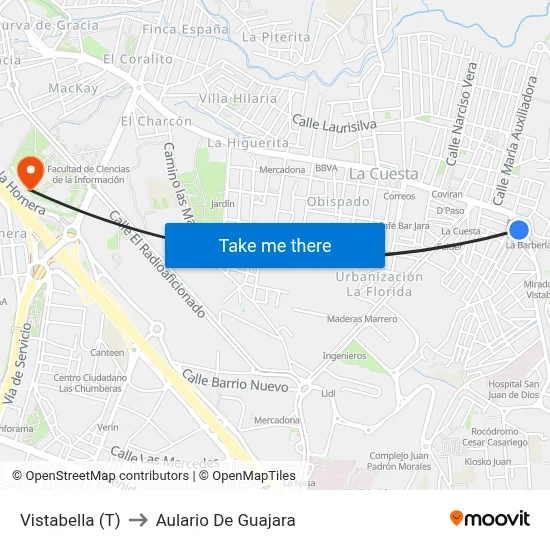 Vistabella (T) to Aulario De Guajara map