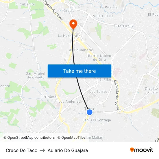 Cruce De Taco to Aulario De Guajara map