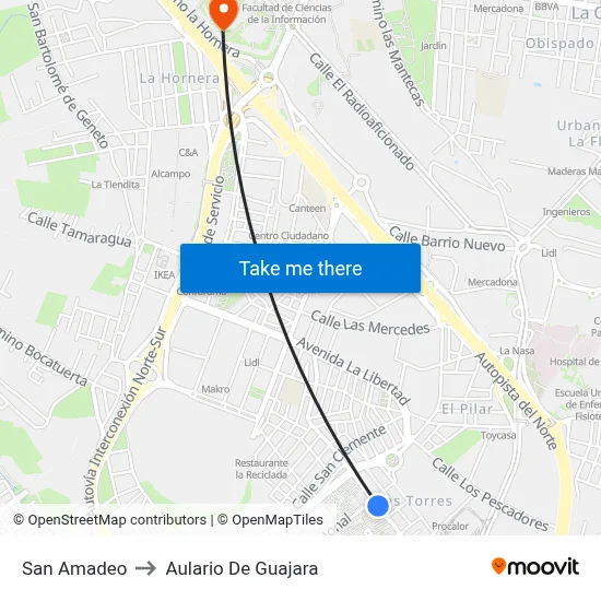 San Amadeo to Aulario De Guajara map