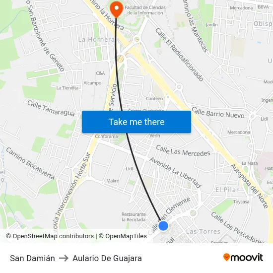 San Damián to Aulario De Guajara map