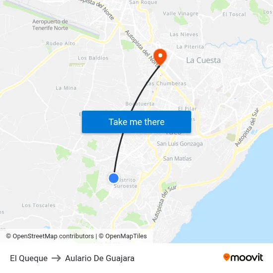El Queque to Aulario De Guajara map