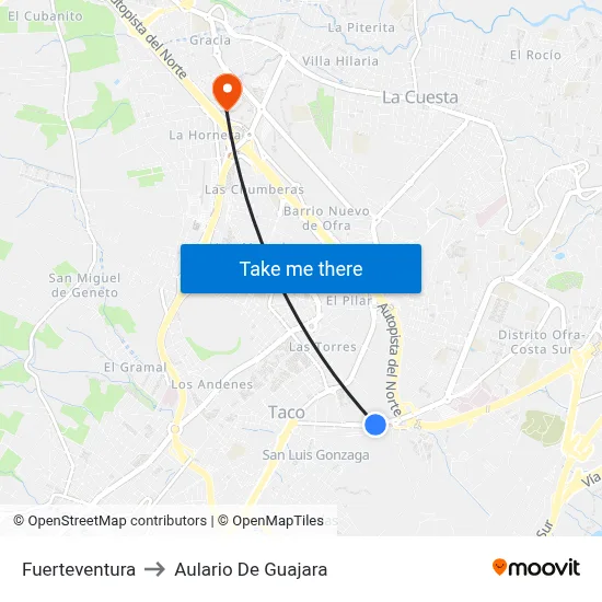 Fuerteventura to Aulario De Guajara map