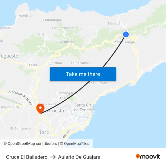 Cruce  El Bailadero to Aulario De Guajara map