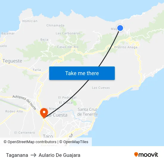 Taganana to Aulario De Guajara map