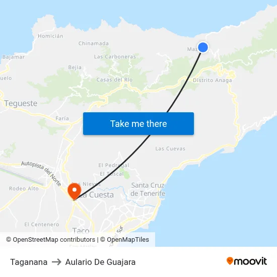 Taganana to Aulario De Guajara map