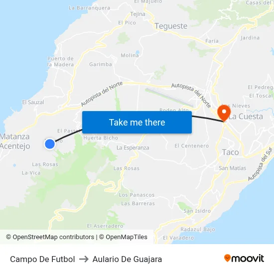 Campo De Futbol to Aulario De Guajara map
