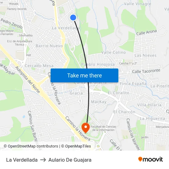 La Verdellada to Aulario De Guajara map