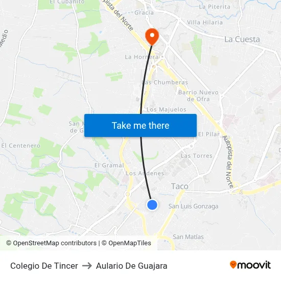 Colegio De Tincer to Aulario De Guajara map
