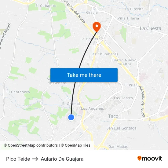 Pico Teide to Aulario De Guajara map