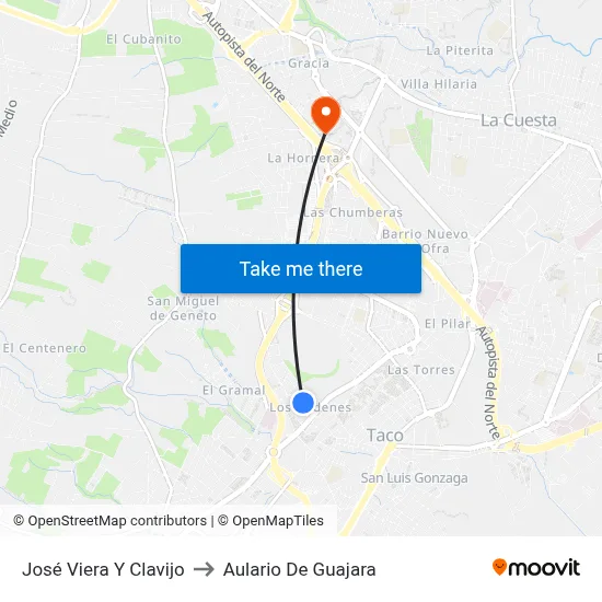 José Viera Y Clavijo to Aulario De Guajara map