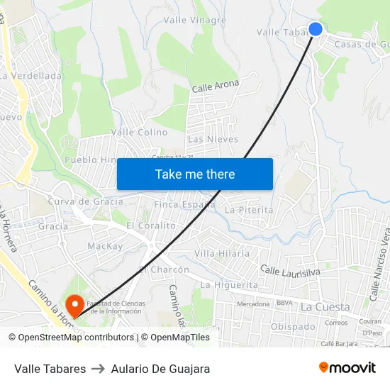 Valle Tabares to Aulario De Guajara map