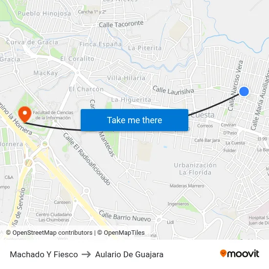 Machado Y Fiesco to Aulario De Guajara map