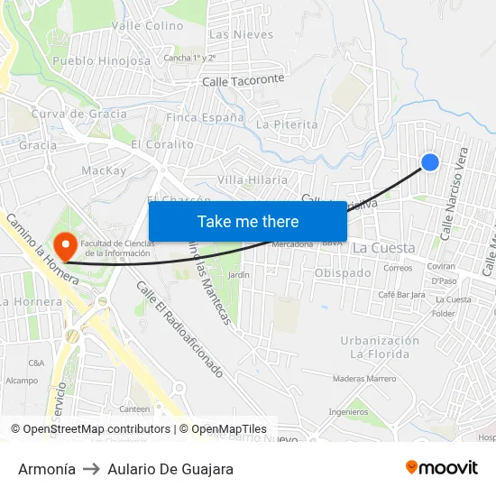 Armonía to Aulario De Guajara map