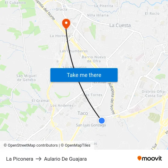 La Piconera to Aulario De Guajara map