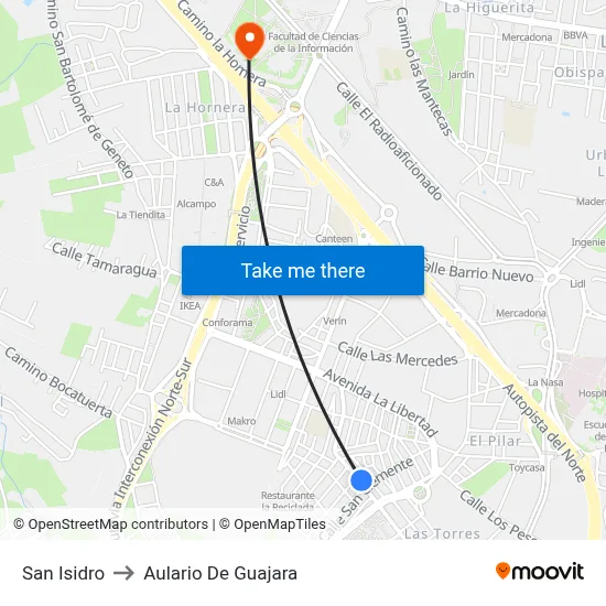 San Isidro to Aulario De Guajara map