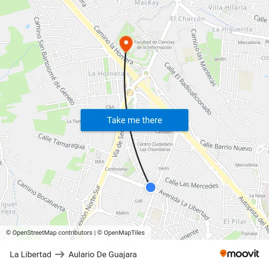 La Libertad to Aulario De Guajara map