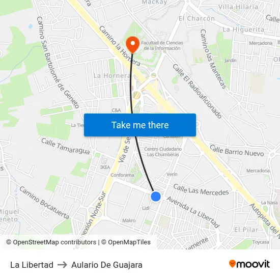 La Libertad to Aulario De Guajara map