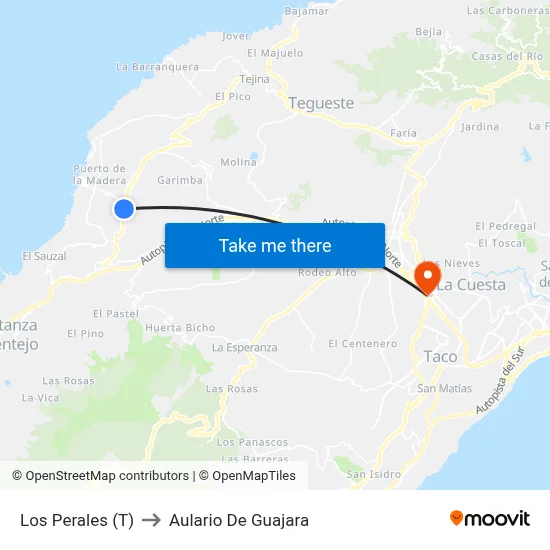 Los Perales (T) to Aulario De Guajara map