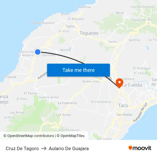 Cruz De Tagoro to Aulario De Guajara map
