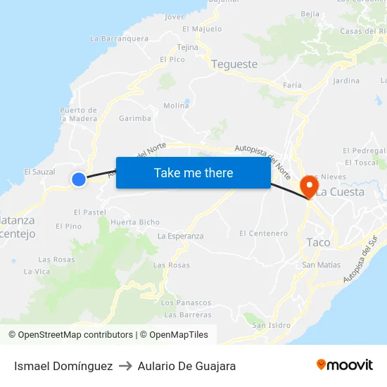 Ismael Domínguez to Aulario De Guajara map