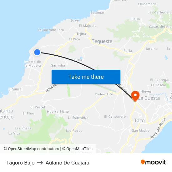 Tagoro Bajo to Aulario De Guajara map