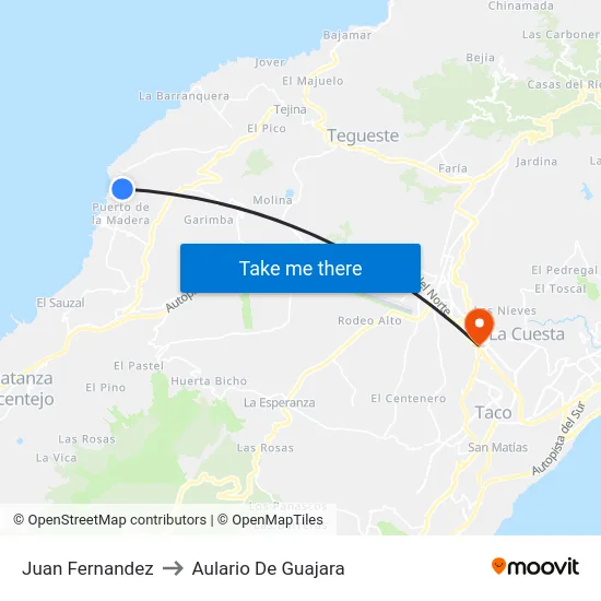 Juan Fernandez to Aulario De Guajara map