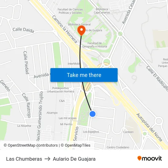 Las Chumberas to Aulario De Guajara map