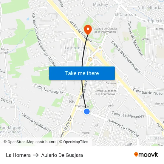 La Hornera to Aulario De Guajara map