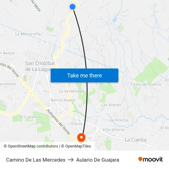 Camino De Las Mercedes to Aulario De Guajara map