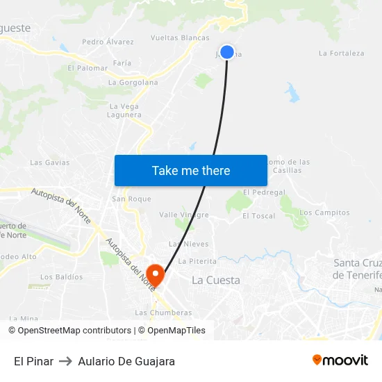 El Pinar to Aulario De Guajara map