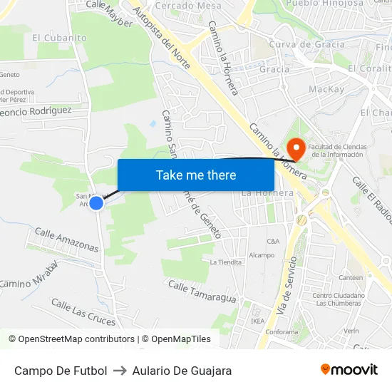 Campo De Futbol to Aulario De Guajara map