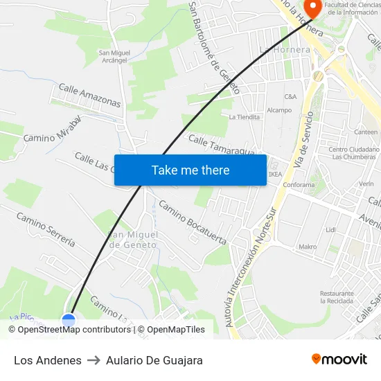 Los Andenes to Aulario De Guajara map