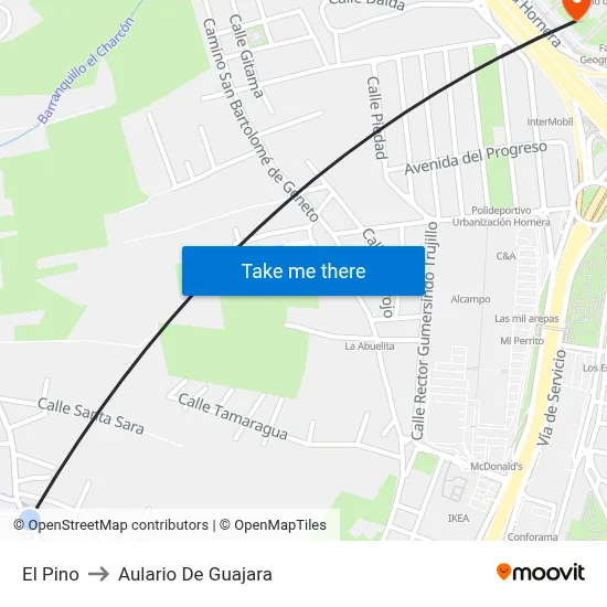 El Pino to Aulario De Guajara map