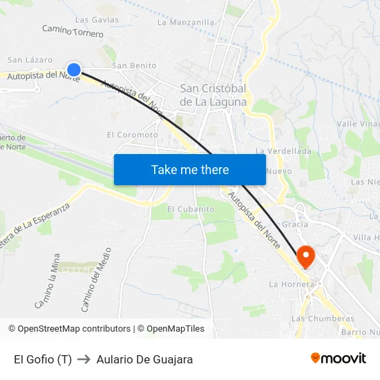 El Gofio (T) to Aulario De Guajara map