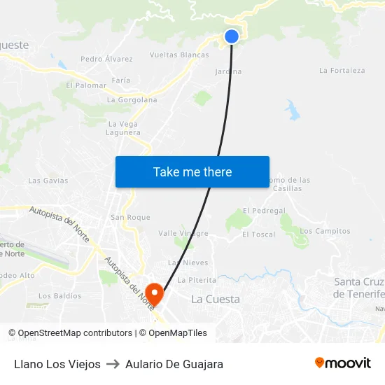 Llano Los Viejos to Aulario De Guajara map