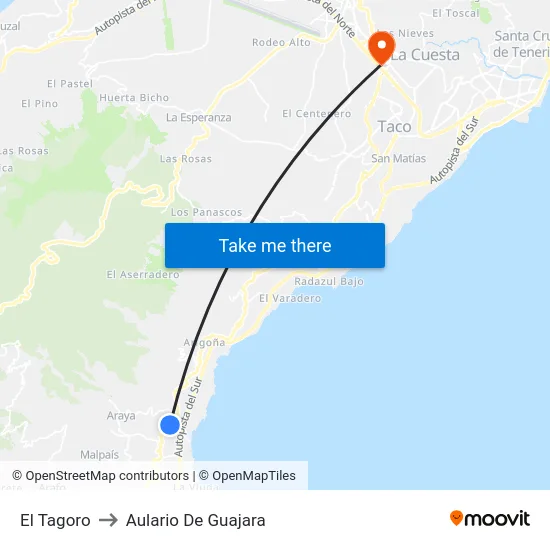 El Tagoro to Aulario De Guajara map