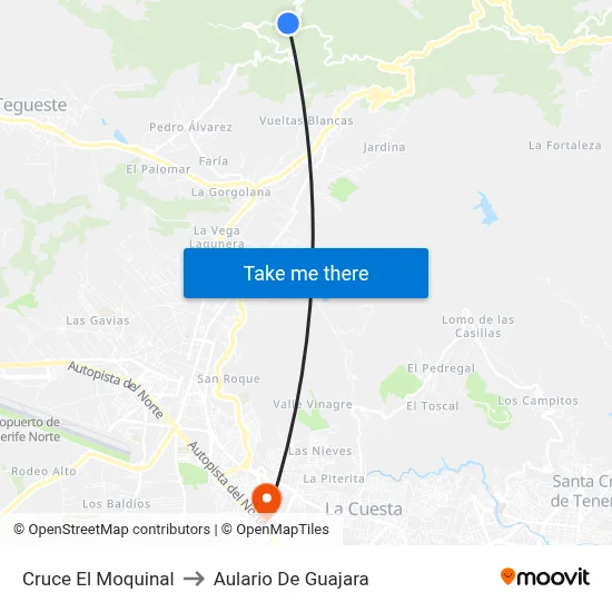 Cruce El Moquinal to Aulario De Guajara map